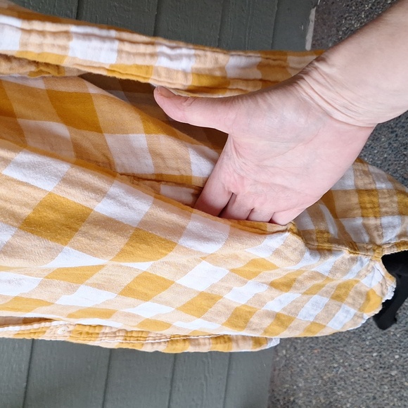 PACT Mustard Yellow Gingham Coastal Double Gauze Oversized Button Up Tunic ML - Picture 9 of 13